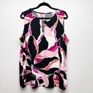 PerSeption Women Dark Floral Top 2X Party Cocktail Event Contemporary Feminine